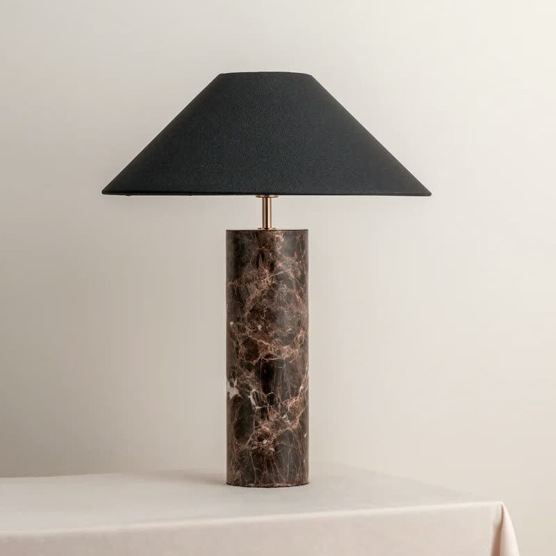 Lampe Emperador, marbre brun et abat-jour noir
