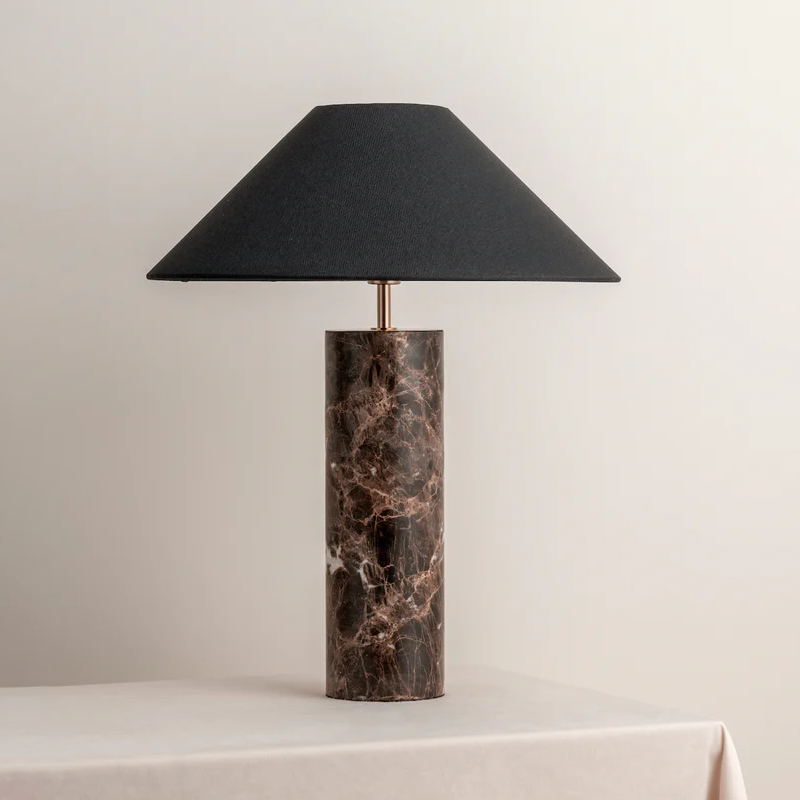 Lampe Emperador, marbre brun et abat-jour noir